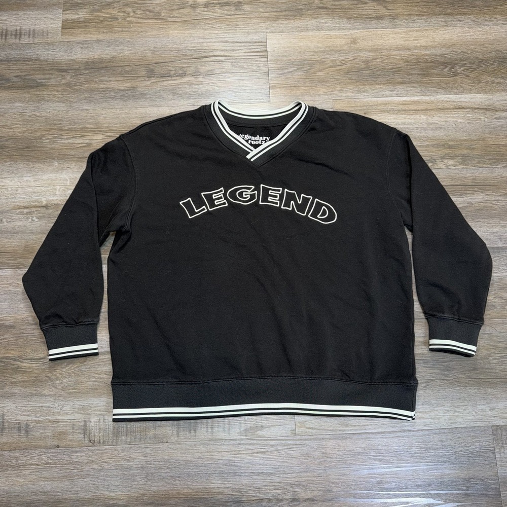 Legendary Rootz Black V-Neck Sweatshirt Mens L "Legend" Spell-Out